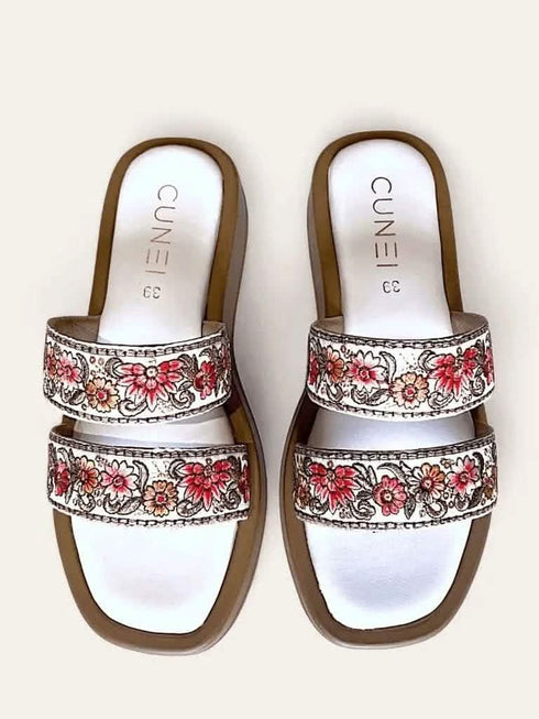 Two Strap Flowery Thread Work Embroidered Slider - cunei